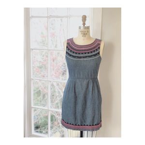 J. Crew Chambray Denim Embroidered Dress